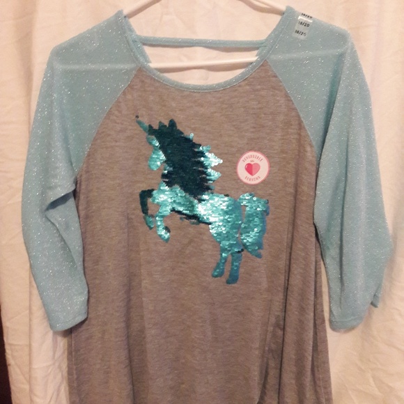 Justice Girls Size 6-7 Unicorn Party Festive Long Sleeve Tee NWT